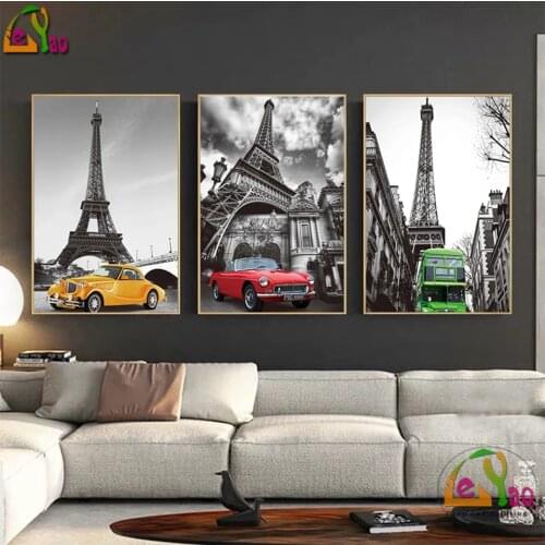 5D DIY Diamond Embroidery City View Paris Bus And Sports Car Diamond Painting Modern Art Painting Full Drill Mosaic Home Decor