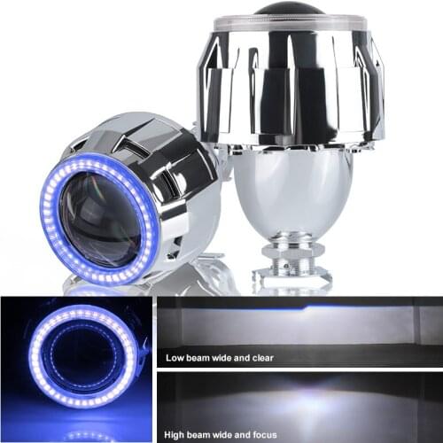 2.5 inch Glass Bi xenon Projector Lenses For H4 H7 Headlight Blue LED Angel Eye Projector Headlight Use H1 Bulb Running For Car