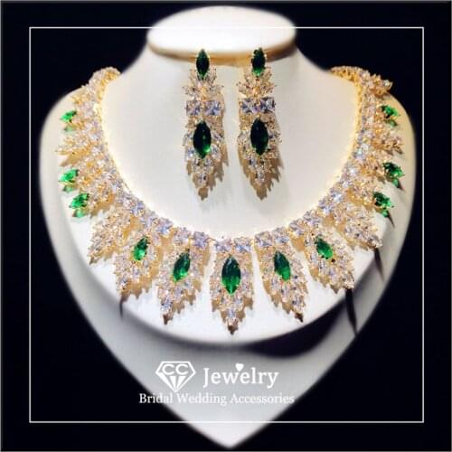 CC Fine Jewelry Sets For Women 925 Sterling Silver Emerald Cubic Zirconia Bridal Necklaces Pendants Drop Earrings Vintage Set