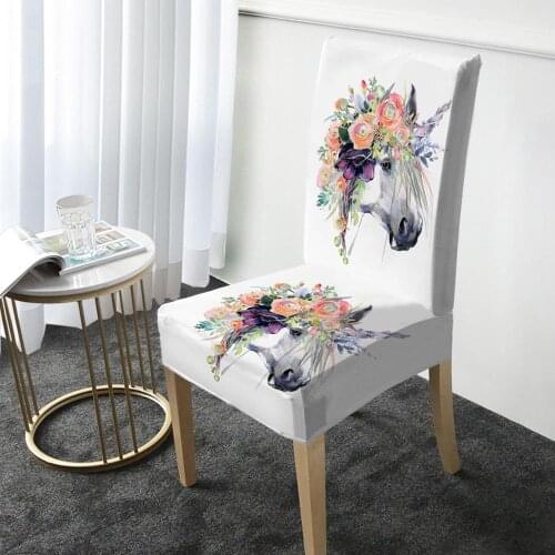 Horse Flowers Print Chair Cover Elastic Dining Chair Protector Cover Washable Slipcover for Christmas Banquet Party Home Decor