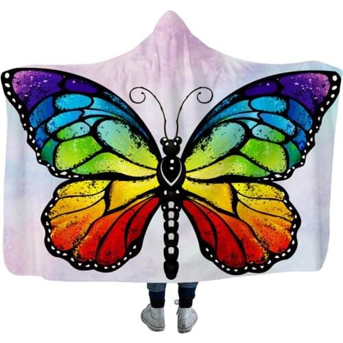 Colorful Butterfly Pattern 3D Printed Plush Hooded Blanket For Adult Kids Warm Portable Fleece On Bed Sofa Cute Dropship