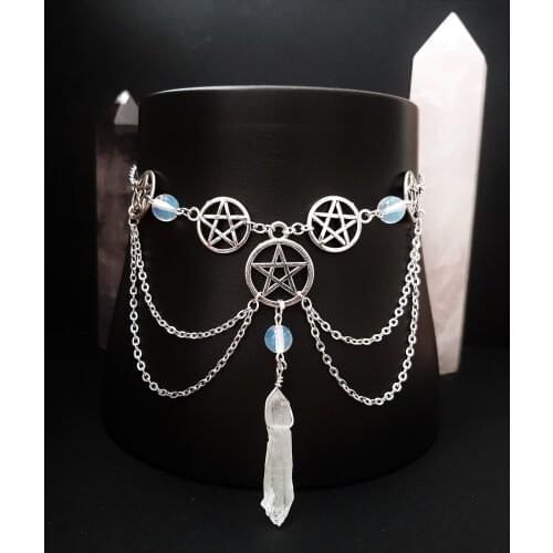 Gothic pentagram crystal necklace - pentagram choker - gothic necklace