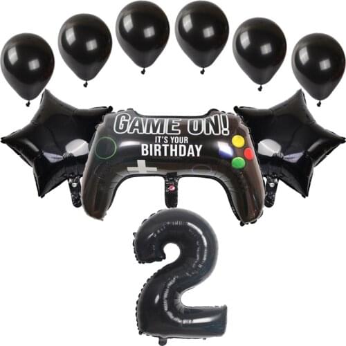 10pcs Gamepad Game Controller Foil Balloon Black Digital Number Air Balloon Birthday Party Decorations Kids Boy Inflated balls