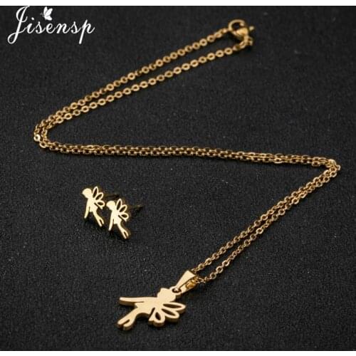 Jisensp Unique Style Cartoon Fairy Jewelry Sets for Women Girls Cute Elves Pendant Necklace Earrings Childrens Day Gift