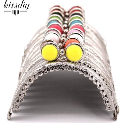 KISSDIY 10 pcs/lot 8.5 cm semicircle Silver lace flat bead metal purse frame Kiss clasp bag accessories 10 colors