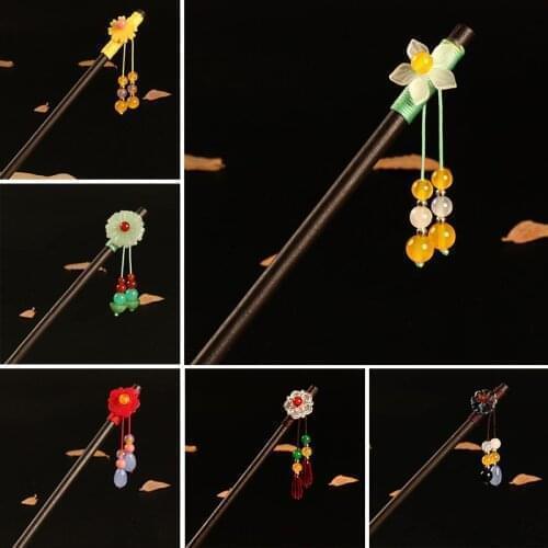 Classic Flower Tassel Handmade Hair Sticks Hair Chopsticks Chinese Bridal Wood Hairpins Hair Clip Wedding Hair Jewelry For Women