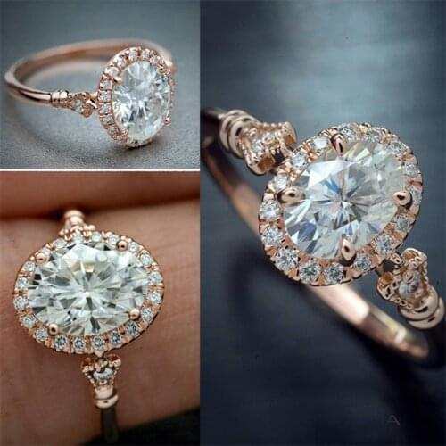 VAGZEB Trendy Women Ring Solitaire Oval Cubic Zircon Micro Paved Anniversary Present Ring For Girlfriend Wholesale
