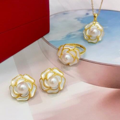 Fine 925 Sterling Silver Round 8-8.5mm Natural Fresh Water Akoya White Pearls Jewelry Sets for Women Birthdays Presents