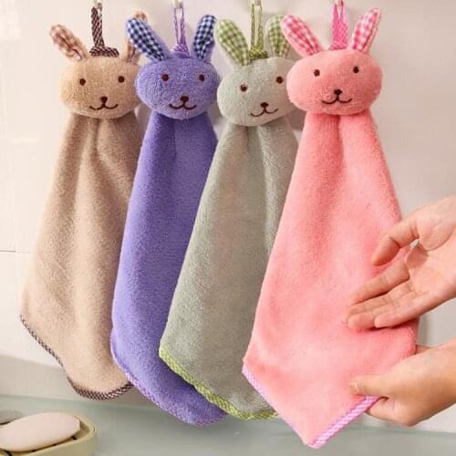 Creative Cartoon Rabbit Dishcloth Bathroom Towel Cute Hanging Coral Fleece Kitchen Hand Towel Cleaning Towel Wholesale Support