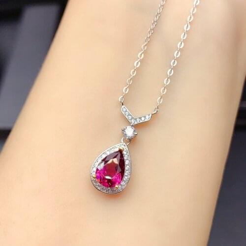 Pendants for Necklace Jewelry 925 Sterling Silver Natural Rubellite Water Drop V-shaped Clavicle Chain Romantic Keepsake Jewelry