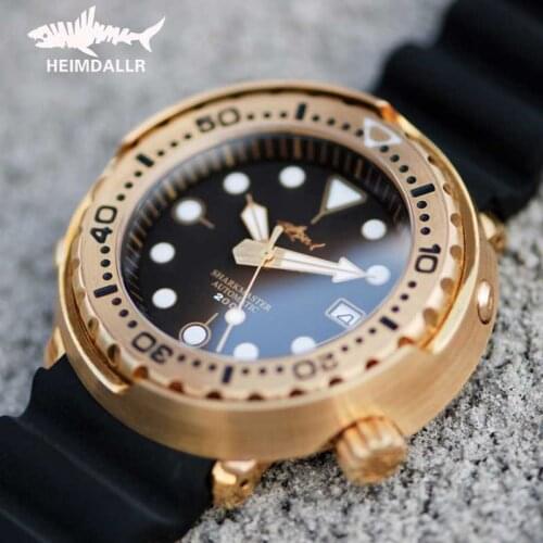Heimdallr Mens Bronze Tuna Diver Watch 47mm C3 Luminous Sapphire Glass 200M Waterproof NH35A Automatic Movement Mechanical Watch