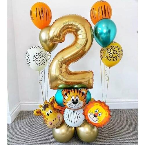 18pcs Jungle Animal Balloons Set 32inch Number Globos Jungle Safari Theme Kids 1 2 3 4 5 6 7 8 9 years Birthday Party Decoration