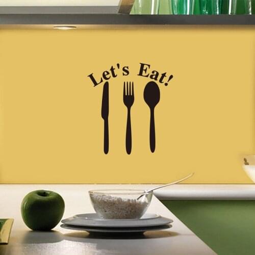 Lets Eat Tableware pattern Wall Sticker for Restaurant Kitchen decoration Mural home Decals art carved PVC stickers wallpaper