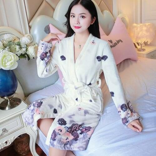 Night gown new autumn robe winter bathrobe warm home clothes nightrobe thick kimono flannel ladies nightdress pijamas women