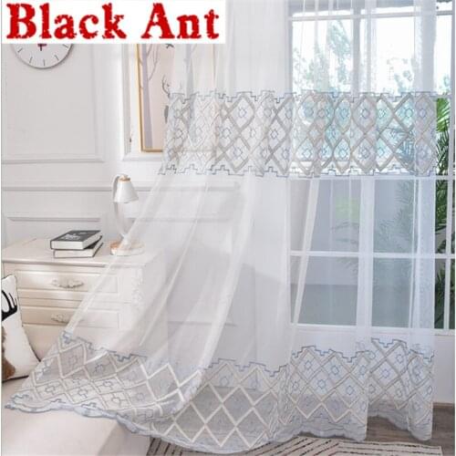 Window Screen For Living Room Tulle Curtain Rope Embroidery Geometric Voile Sheer Curtain Kitchen Drape Panel Nordic X-JD932#20