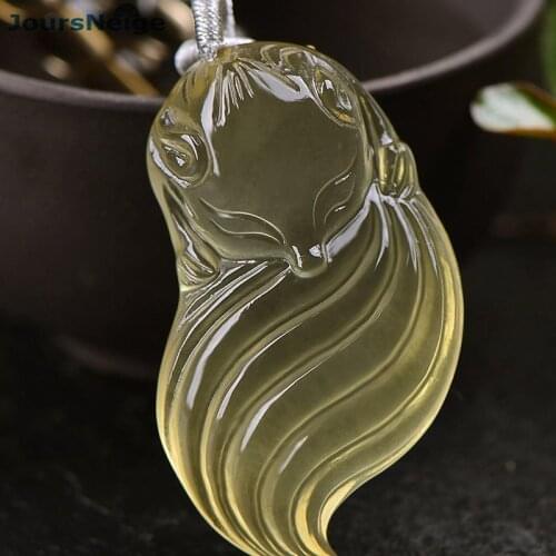 Wholesale Yellow Natural Crystal Pendants Hand Carved Fox Pendant Sweater Chain Necklace Lucky for Women Men Crystal Jewelry