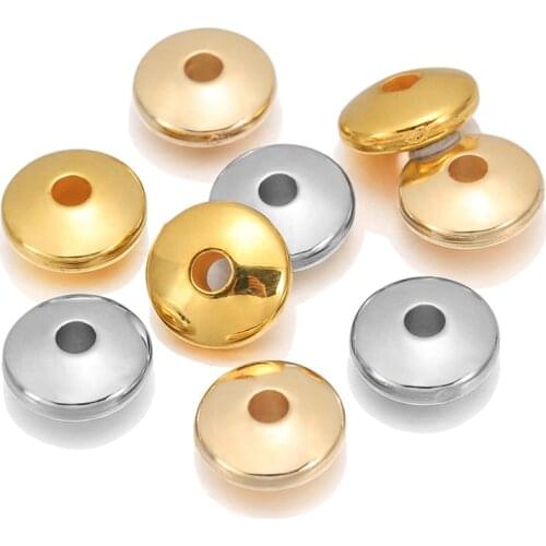 100pcs/lot CCB Gold Rhodium Flat Round Loose Spacer Charm Plastic Beads Bracelet Necklace DIY Jewelry Making Supplies Accessorie