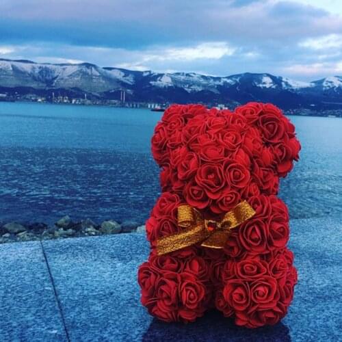 Valentines Day Gift 25cm Teddy Red Rose Bear Artificial Flower Rose Wedding Birthday DIY Party Decoration Women Gift