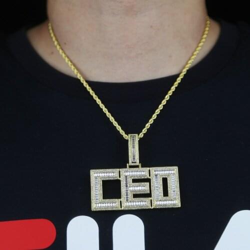 Hip Hop Big Letter CEO pendant with Gold Color 5A CZ Stone Paved rope chain necklace For men New model Necklace Rapper Jewelry