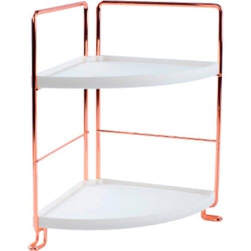 Practical 2-Tier Corner Wire Shelving Stackable Organizer for Cosmetics, Bathroom, Kitchen, Countertop, Rose Gold