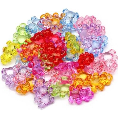 Mixed Color Transparent Cartoon Bear Shape Acrylic Beads 30pcs 20x15mm Charm Necklace Bracelet Pendant Handmade DIY Accessories