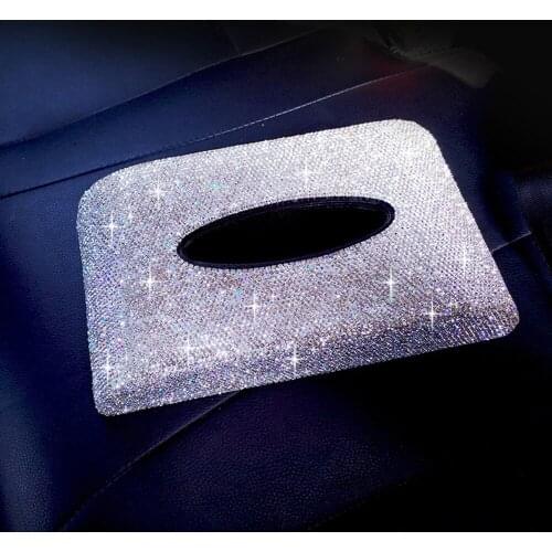 Luxury Crystal Car Tissue Box Leather with Diamond Block Paper Towel Case for Women Gift Pink Black Car Interior Accessories
