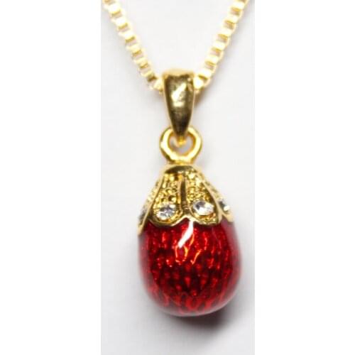 Hottest Jewelry Mini Size flower bud Enamel Handmade Brass Red Retro Egg Pendant Charm Crystal Rhinestone Necklace Gift Wedding