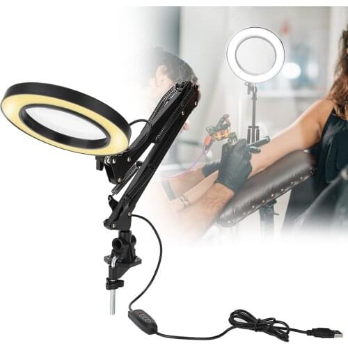 Foldable 8W USB LED Table Lamp Dimming Desk Reading Light with 5X Large Magnifying Glass Magnifier Nail Beauty Light