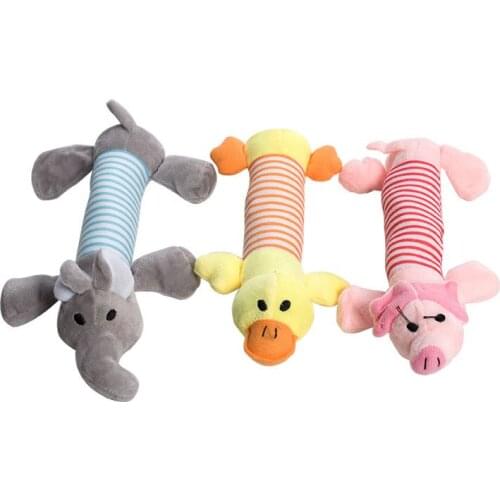 Squeak Chew Dog Toys Sound Dolls Dog Cat Fleece Pet Funny Plush Toys Elephant Duck Pig Fit for All Pets Durability