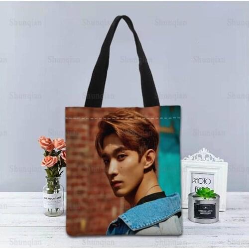 Seventeen Lee Seok Min Handbag Foldable Shopping Bag Reusable Eco Canvas Fabric Shoulder Bags Tote Grocery Cloth Pouch 0512