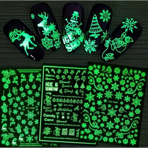 Luminous Christmas Nail Stickers Women 3D Noctilucence Nail Art DIY Nail Decoration Snow