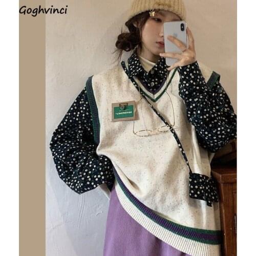 Sweater Vest Women Harajuku Loose V-Neck Patchwork Bf Casual Knitted Sleeveless Plus Size 2XL Korean Style Trendy High Street