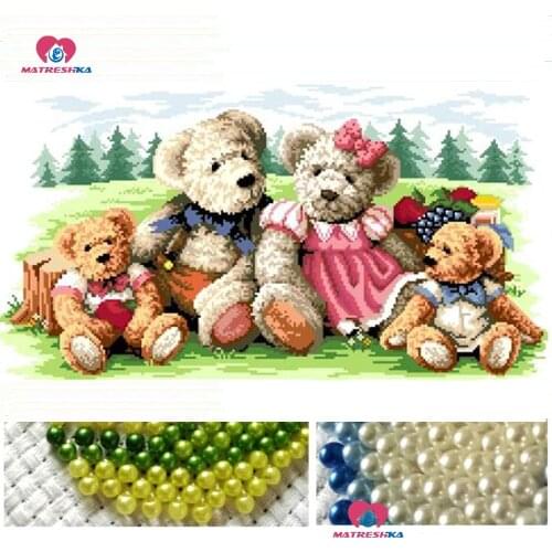Diy beads embroidery Bear family beadwork home decor beaded cross stitch crafts needlework kits accessories pearl embroidery