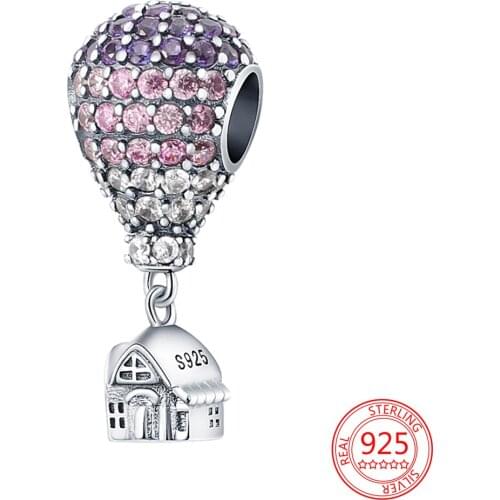 New 925 Sterling Silver Pink Balloon House Bead Charms Pendant Fit Original Pandora DIY Bracelet Necklace Jewelry Gift for Women