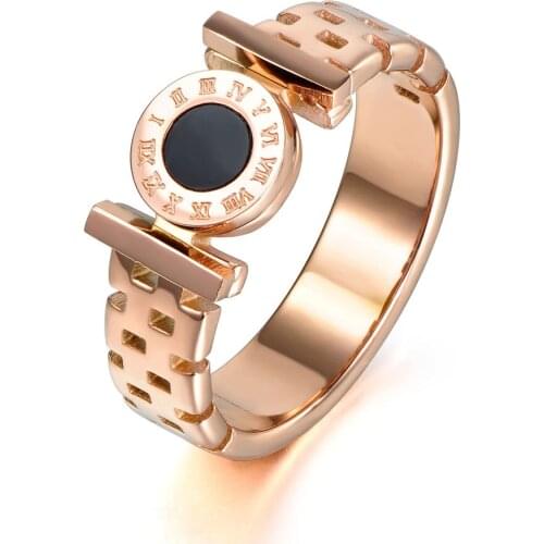 New Design Roman Numerals Hollow Ring Jewelry For Women Rose Gold Color Stainless Steel Engagement Wedding Rings R17162