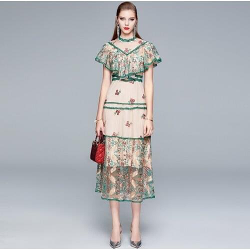 ZUOMAN Women Summer Luxury Embroidery Dress Festa High Quality Long Wedding Party Robe Femme Vintage Designer Mesh Vestidos