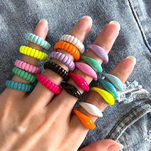 10Pcs Summer Style Oil Drip Open Ring Rainbow Color Enamel Rings For Women Vintage Girls Jewelry for gift