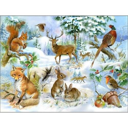 Full Square Diamond Painting Animals Diamond Embroidery Diamond Painting Full Round Christmas DIY Fox Rabbit Deer Bird Squirrel
