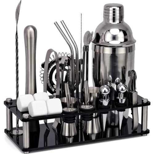 Bartender Kit Boston Cocktail Shaker Set Acrylic Holder Home DIY Suit for Mixed Drinks Martini Bar Tools Stainless Steel