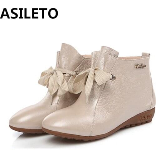Fashion Autumn ASILETO Early Winter Shoes WOmen Genuine Leather Boots Lace up Soft Brand Female Chelsea Ankle Boots Thick Sole