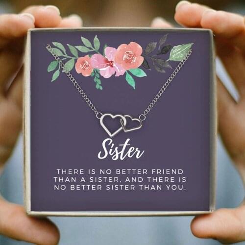 Interlock Double Heart Necklace for Women Tiny Hollow Heart Statement Choker Pendant Chain Necklaces Jewelry Gift for Sister