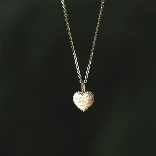 925 Sterling Silver European Simple Heart Pendant Carved I LOVE YOU Clavicle Chain Necklace Female Classic Vintage Party Jewelry