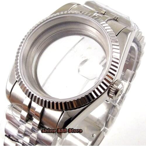 PARNIS 36mm Stainless Steel Watch Case with Sapphire Glass + Watch Band Fit MIYOTA Automatic Movement