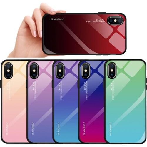 Gradient Color Tempered Glass Case For iPhone XR XS Max X Luxury Blue Colorful Back Cover Coque For iPhone 7 8 6 6S Plus Case