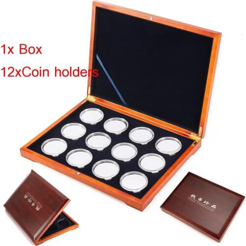 12Pcs Wood Coin Protection Display Box Storage Case Holder Round Box Commemorative Collection Box