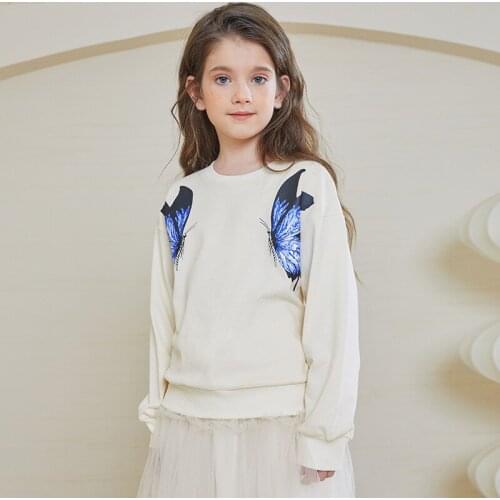 Fashion Spring Cute Sweatshirt for Teen Girls Cotton Cartoon Butterfly Print O-neck Shirts Autumn Teenage School Clothes 8 12Yrs