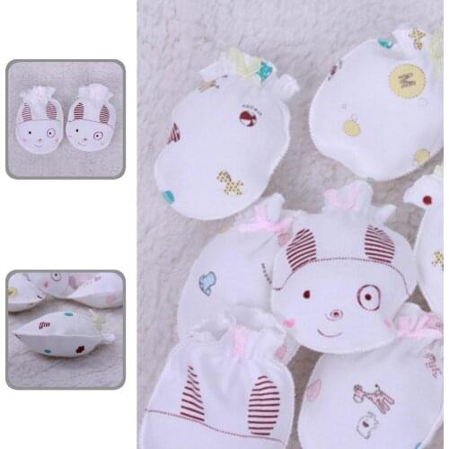 Cotton 2 Pairs Stylish Toddler Anti-scratch Mittens Unisex Baby Gloves Cartoon Pattern for Travel