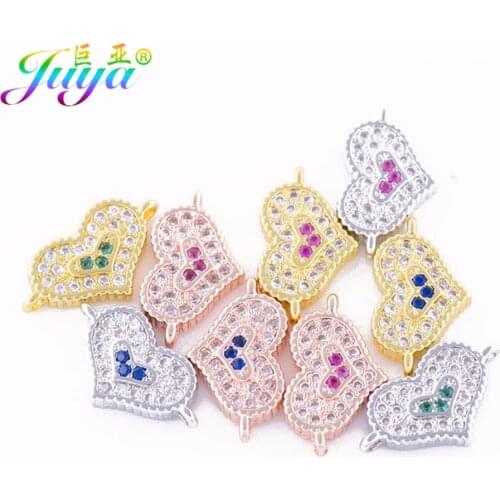 Juya DIY Jewelry Making Supplies Gold/Rose Gold Connector Heart Charms Accessories For Women Fashion Jewelry Handmade