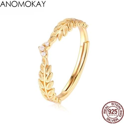 Anomokay Trendy Gold Color Wheat Ear Women Lover Ring Luxury Pink CZ Adjustable Rings Fashion S925 Silver Jewelry Birthday Gift