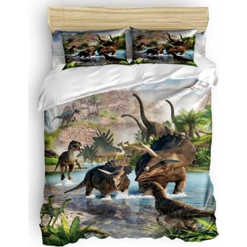 FamilyDecor 4pcs Bedding Set Jurassic Period Dinosaur Duvet Cover Set Customizable